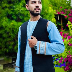 Embroidered Afghan Waistcoat Blue