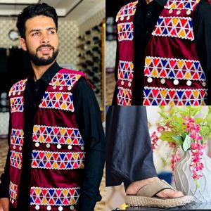 Embroidered Afghan Waistcoat red