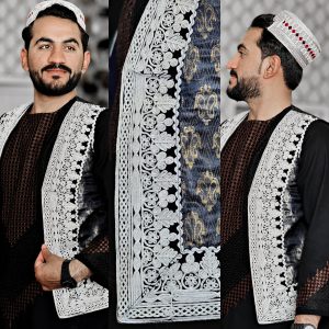 Embroidered Afghan Waistcoat blue and white