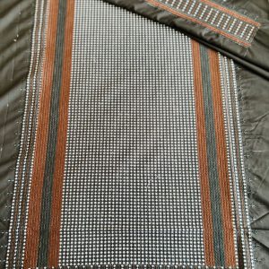 Kandahari Perahan – Slate Black with Rust, Black, and White Vertical Stripes