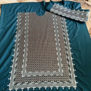 Kandahari Perahan – Deep Teal with White, Red and Black Fine Embroidery