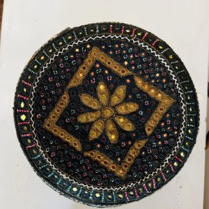 Kandhari Hat with Golden Floral Diamond Pattern
