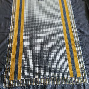 Kandahari Perahan – Midnight Blue with Mustard, Navy, and White Vertical Stripes
